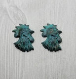 Brass Rooster Head Stampings x 2 - 9549FFA