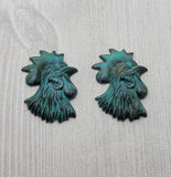 Brass Rooster Head Stampings x 2 - 9549FFA