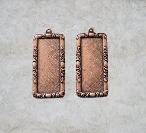 Oxidized Copper Ornate Rectangle Bezel Frame Charms x 2 - 2873RCOSG