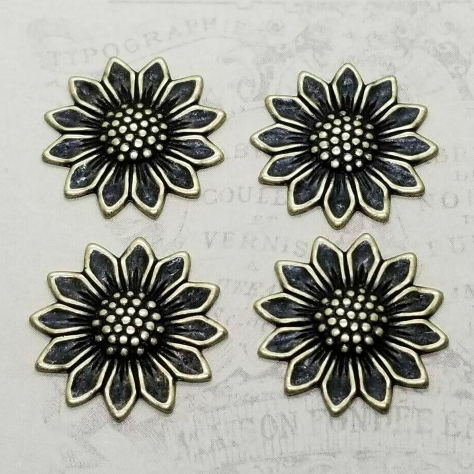 Small Brass Sunflower Stampings x 4 - 0884S.