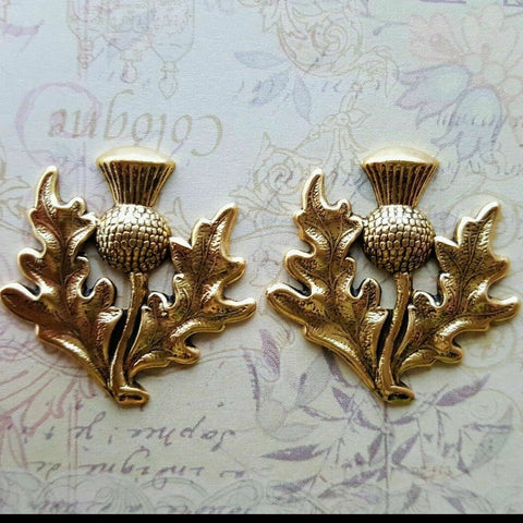 Brass Thistle Stampings x 2 - 14081FFA.