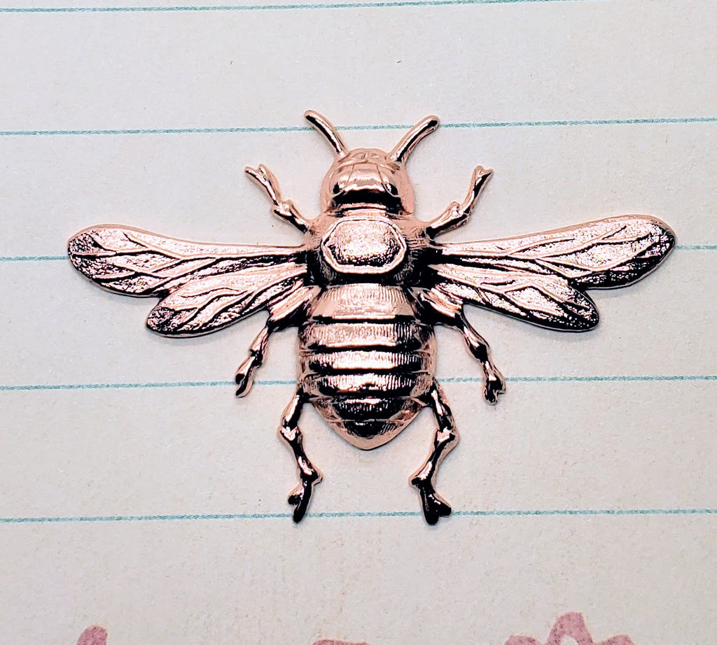 Large Shiny Rose Gold Brass Bee Stamping (1) - PRGRAT6591