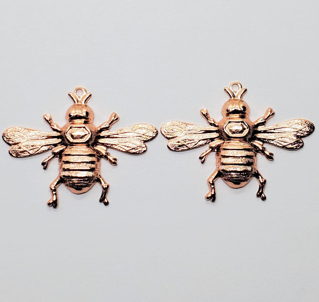 Small Shiny Rose Gold Bee Charms With Ring (2) - PRGRAT6592WR