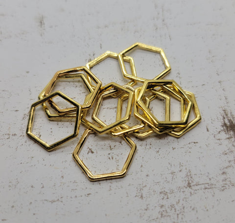 Gold Hexagon Connector Charms (12) - L1309