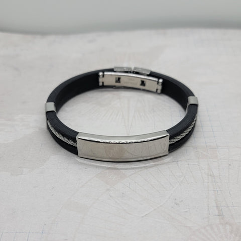 8" Stainless Steel And Black Rubber Bracelet (1) - L1355