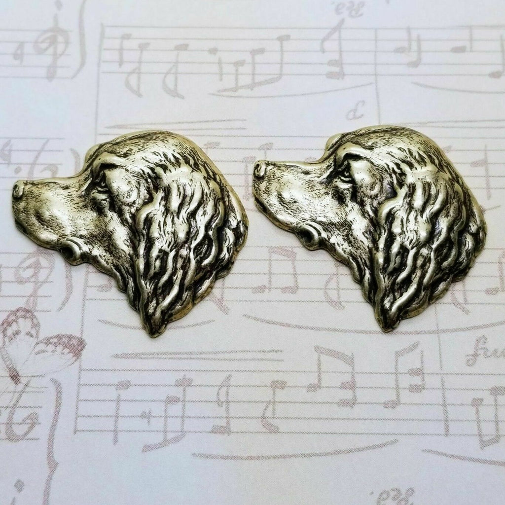 Large Brass Dog Head Stampings x 2 - 3386FFA.