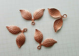 Brass double Leaf Charms x 4 - 3739S.
