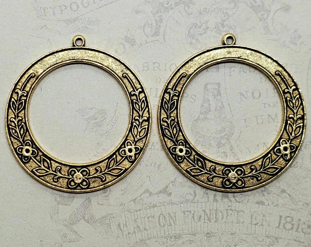 Brass Ornate Floral Charms x 2 - 3969S.