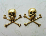 Brass Skull And Crossbone Stampings x 2 - 4124FFA.