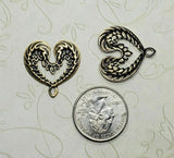 Brass Heart Wing Stampings x 2 - 523RAT.
