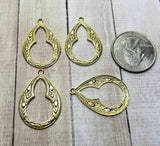 Small Brass Ornate Teardrop Charms x 4 - 5507S.