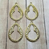 Small Brass Ornate Teardrop Charms x 4 - 5507S.