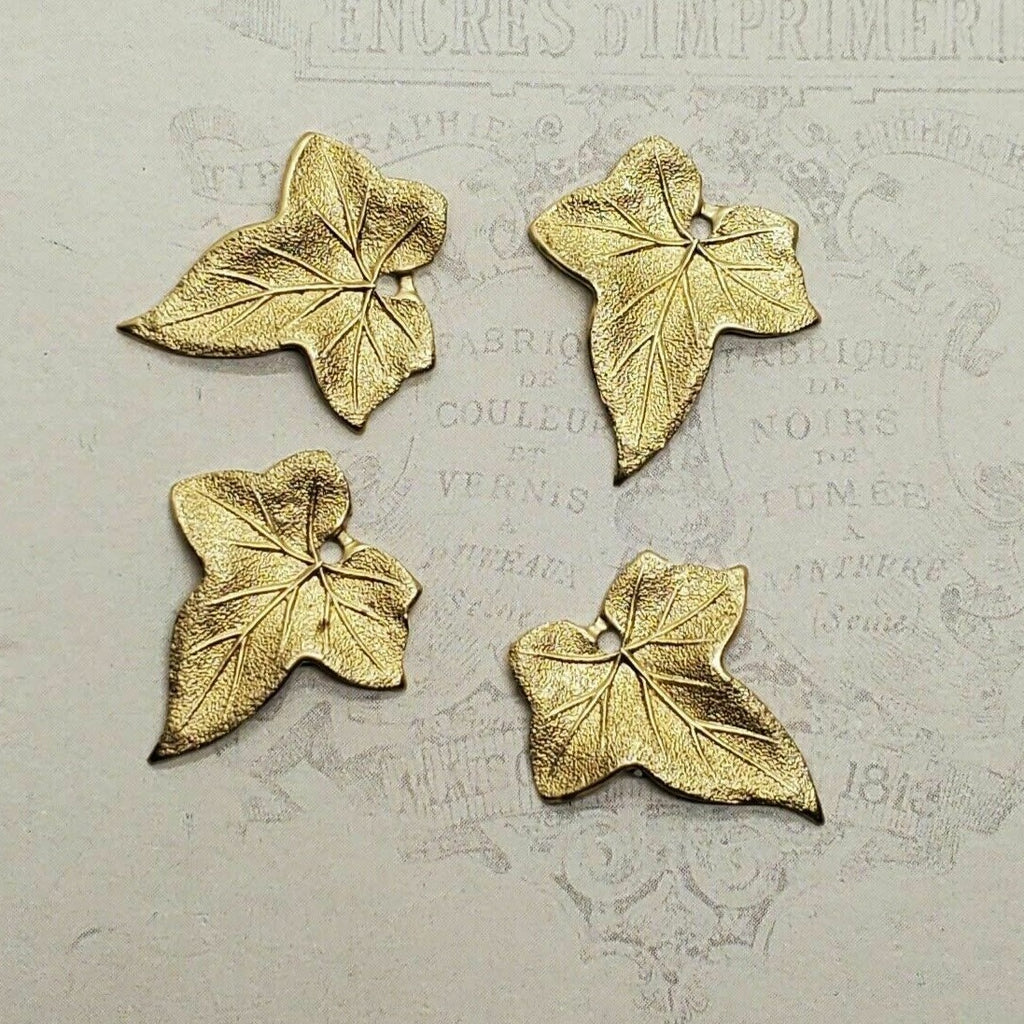 Small Brass Ivy Leaf Stampings With Hole x 4 - 6669HRAT.
