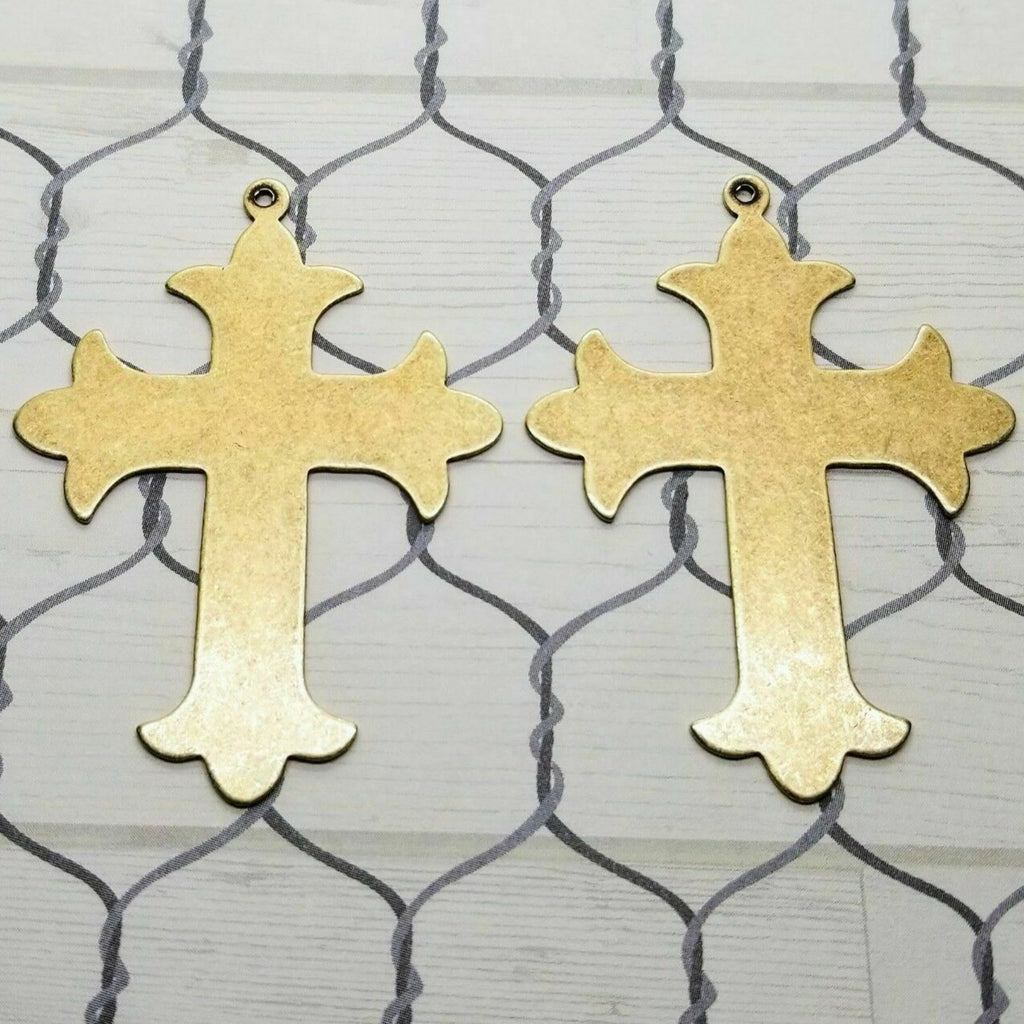 Large Brass Gothic Cross Charms x 2 - 6680RSG.