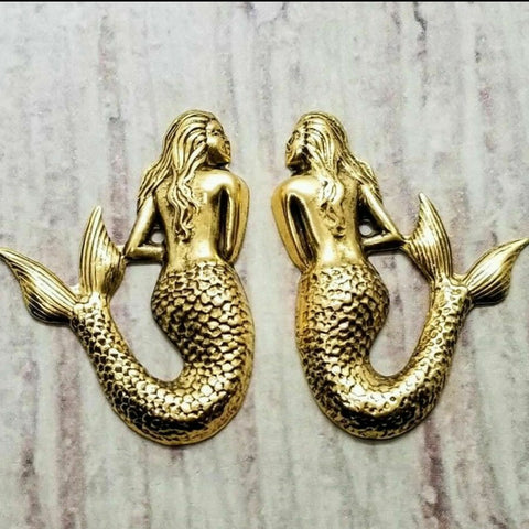 Brass Mermaid Stampings Without Holes x 2 - 6862SG-6863SG.