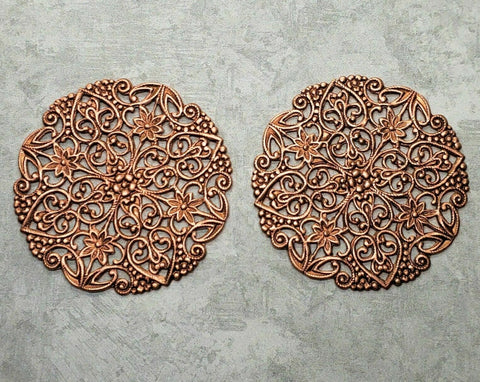 X Large Brass Pierced Filigree Stampings x 2 - 6949RAT.