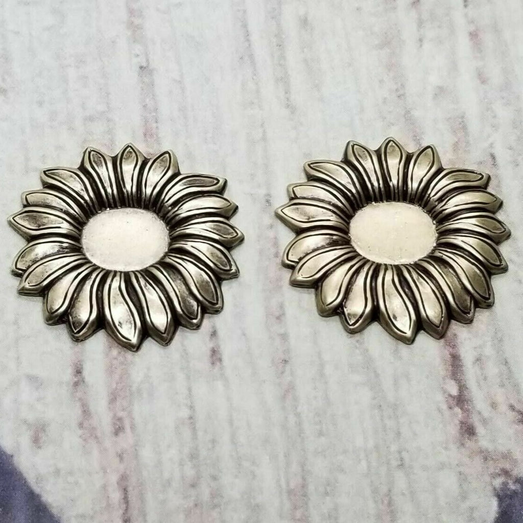 Brass Sunflower Stampings x 2 - 70RAT.