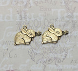 Brass Bunny Rabbit With Flower x 2 - 8390S