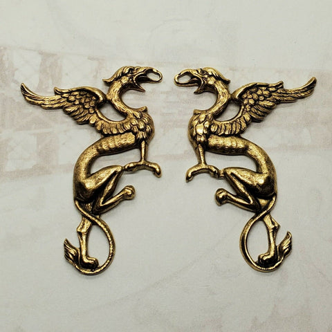 Brass Dragon Griffin Stampings x 2 - 8498FFA-8499FFA.