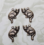 Small Oxidized Brass Cat Charms (4) - BOTC4869LR