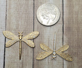 Matte Gold With White Patina Dragonfly Stampings - No Ring (2) - GWRAT6802