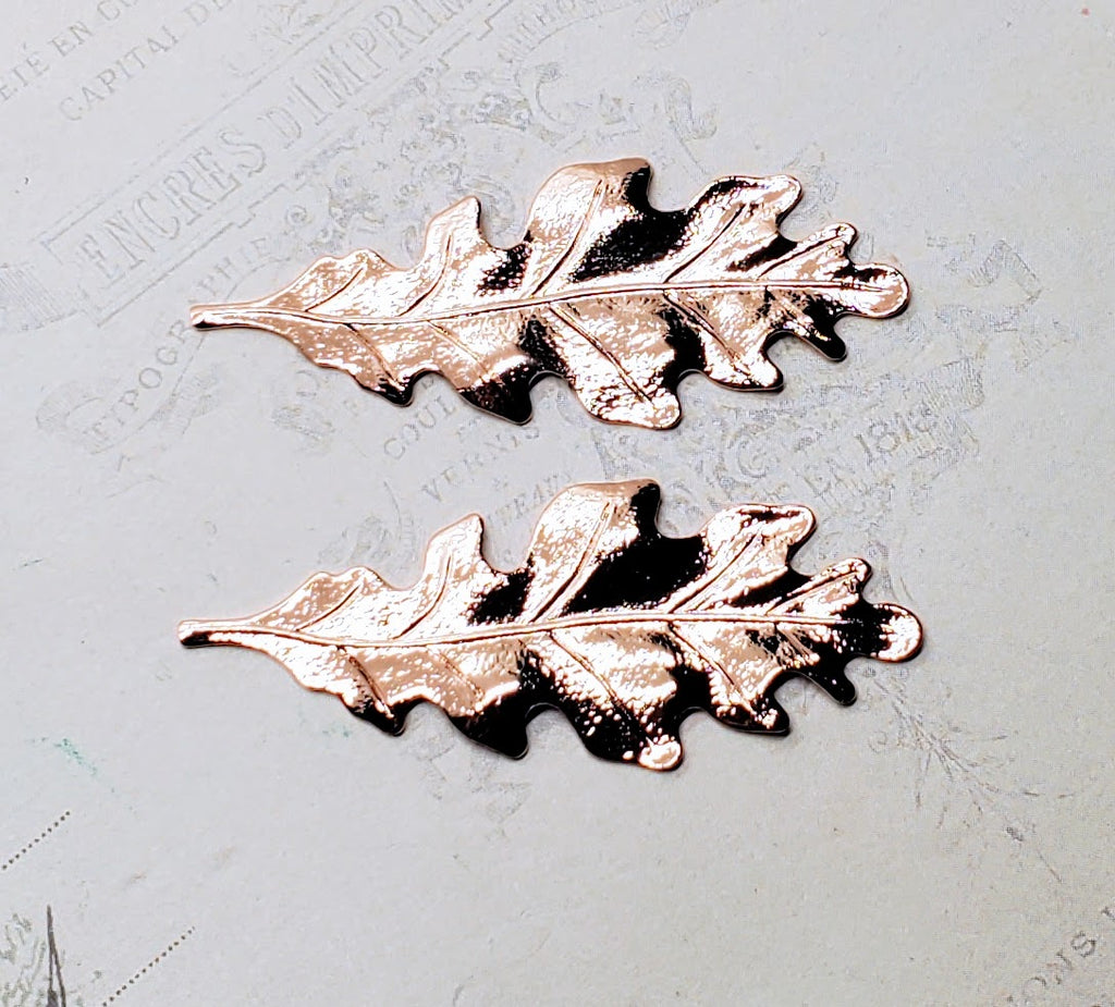 Medium Shiny Rose Gold Oak Leaf Stampings (2) - PRGS2988