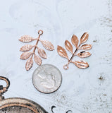 Large Shiny Rose Gold Leaf Branch Charms (2) - PRGSG1549R