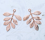 Large Shiny Rose Gold Leaf Branch Charms (2) - PRGSG1549R