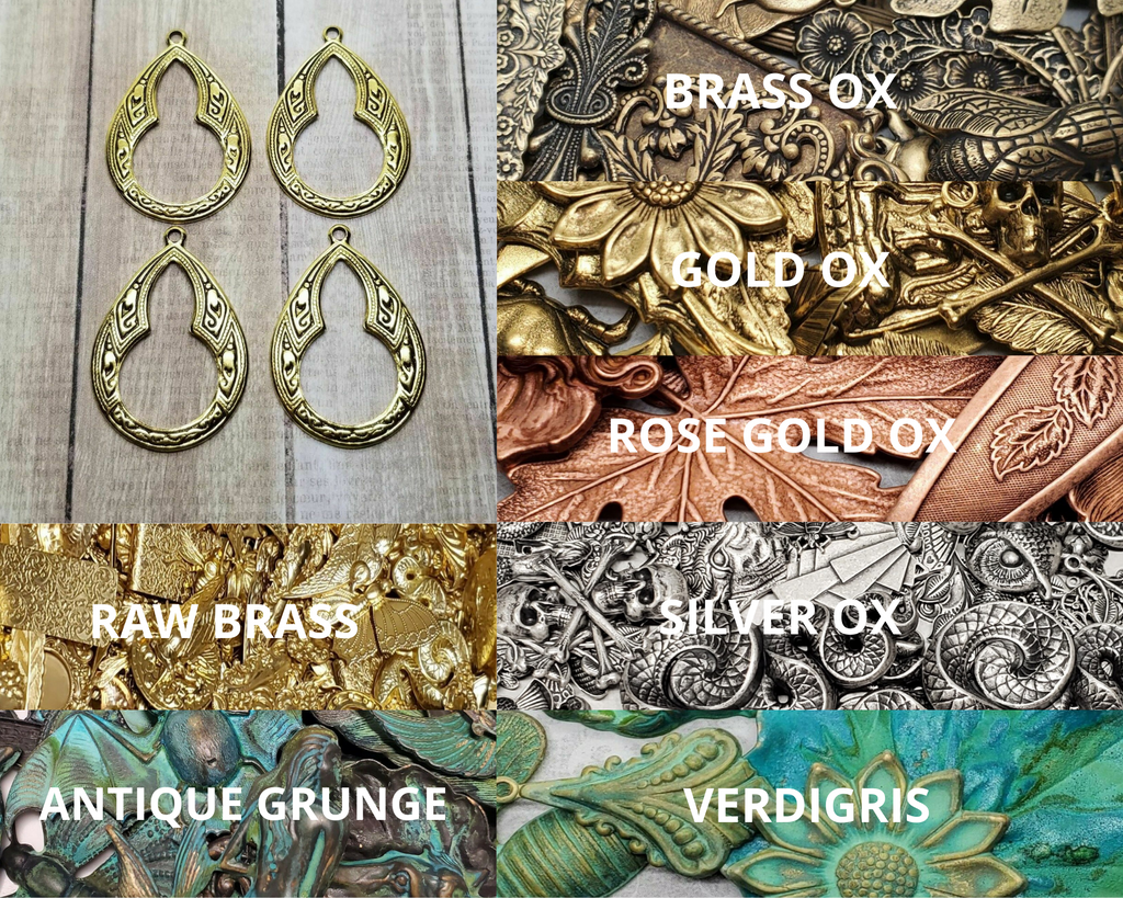 Small Brass Ornate Teardrop Charms x 4 - 5507S.