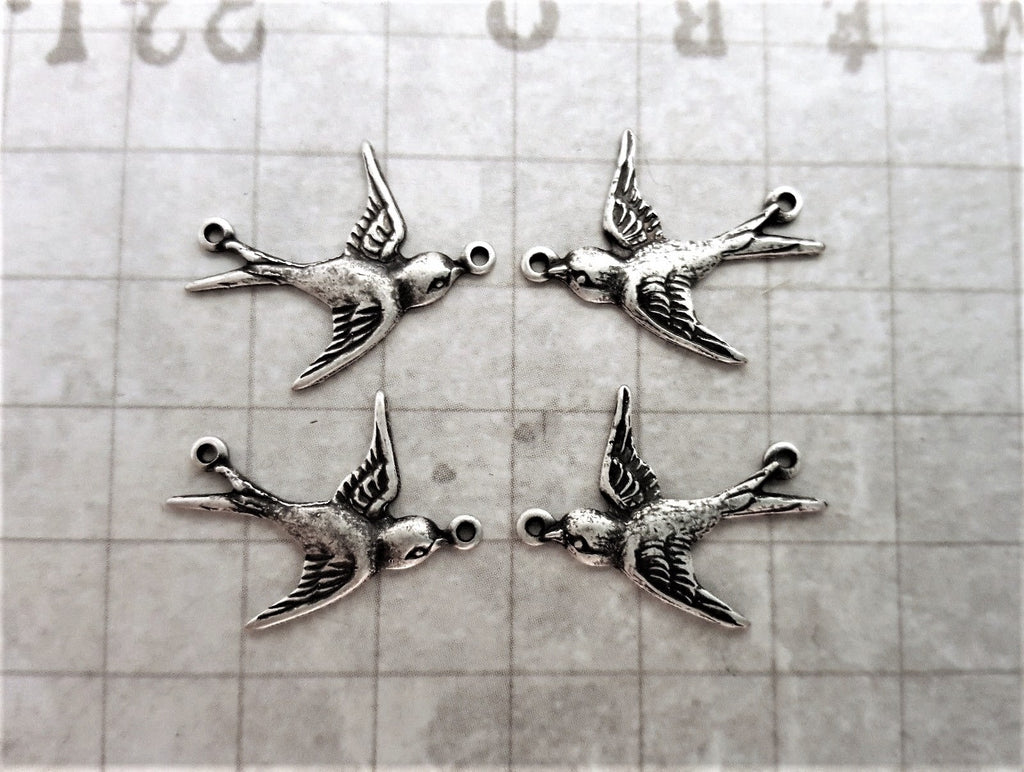 Oxidized Silver Bird Connectors With 2 Rings Left And Right (4) - SOGB5704L/R2R