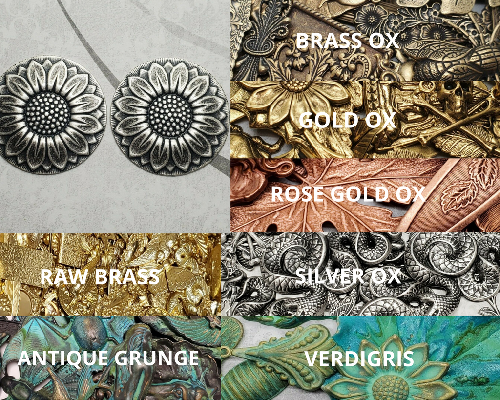 Large Brass Sunflower Medallion Stampings x 2 - 6450SG.