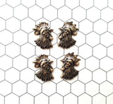 Small Oxidized Brass Rooster Head Stampings (4) - BOFFA9550-BOFFA9551