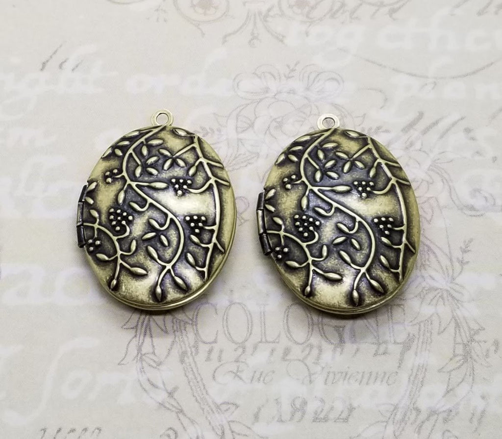 Oxidized Brass Double Sided Grapevine Oval Lockets (2) - BOG084