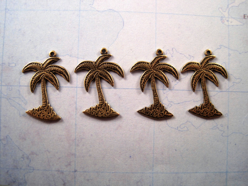 Small Oxidized Brass Palm Tree Charms (4) - BOGB7048 Jewelry Finding