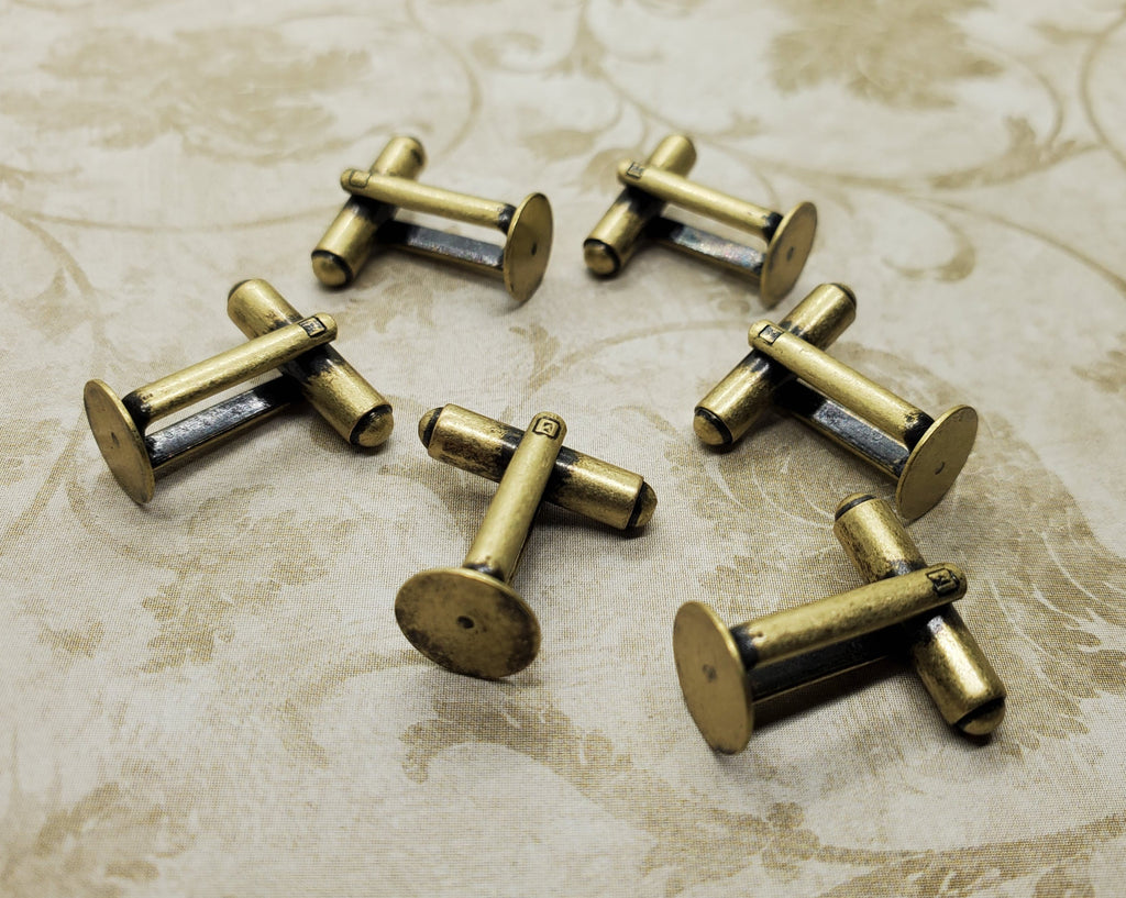 Oxidized Brass Cufflink Blanks With 10mm Glue Pad (6) - BOL1035