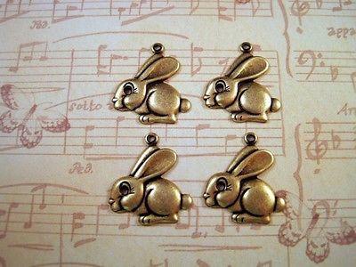 Oxidized Brass Plated Bunny Charm Stampings (4) - BOS4852-1 Jewelry Finding