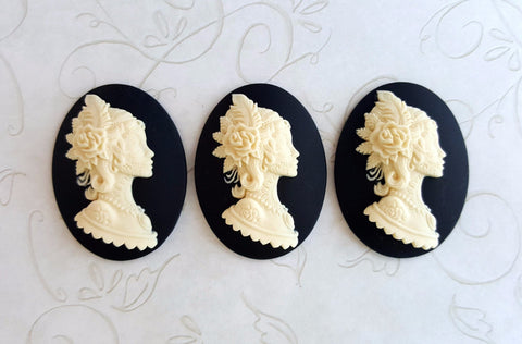 40x30mm Flapper Girl Zombie Skull Cameos (3) - L912 Jewelry Finding