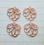 Shiny Rose Gold Ornate Layered Flower Charms (4) - PRGG087