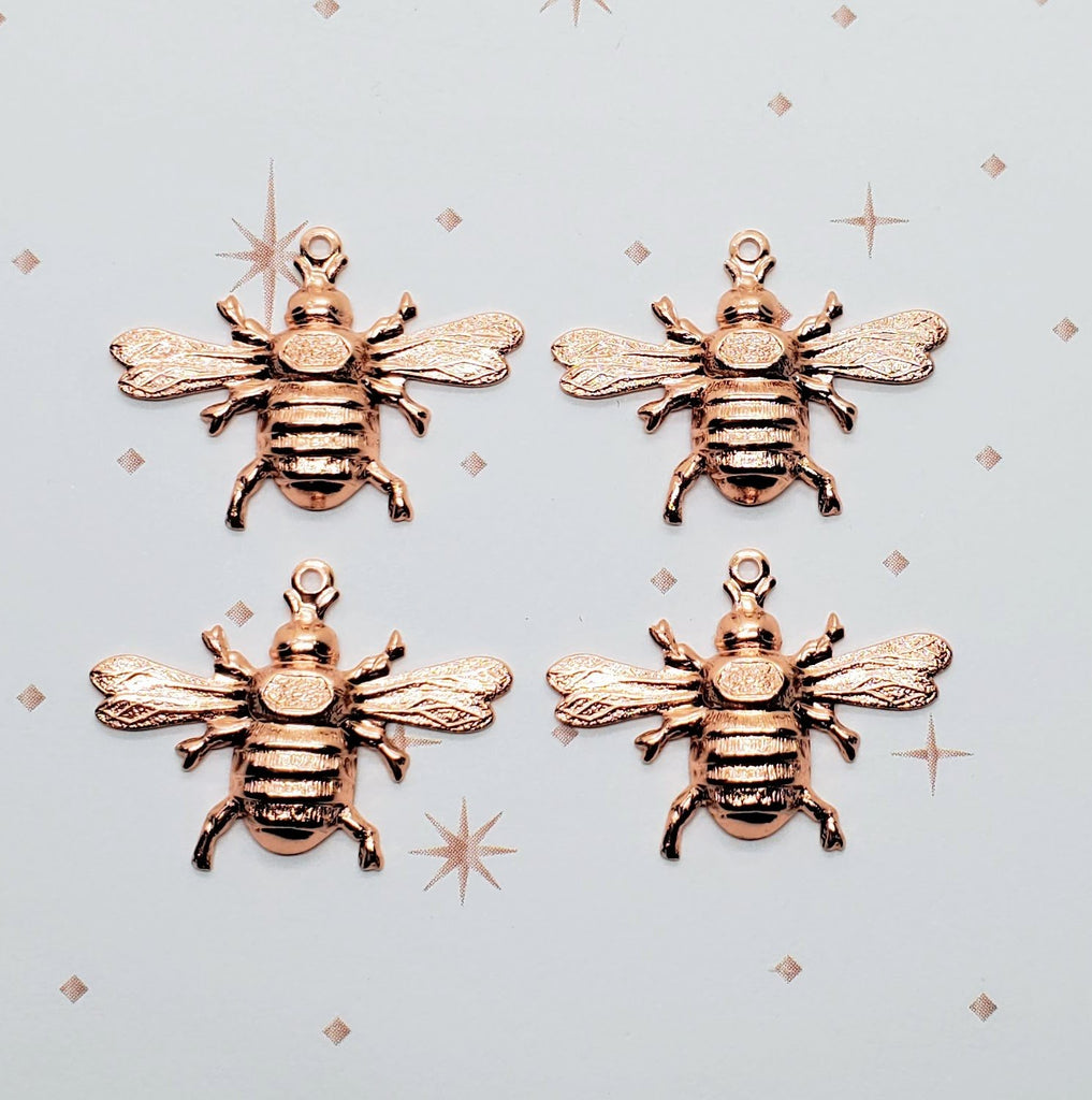 XSmall Shiny Rose Gold Bee Charms With Ring (4) - PRGRAT6593WR