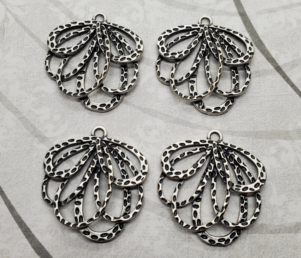 Oxidized Silver Ornate Layered Flower Charms (4) - SOG087