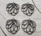 Oxidized Silver Ornate Layered Flower Charms (4) - SOG087