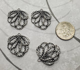 Oxidized Silver Ornate Layered Flower Charms (4) - SOG087