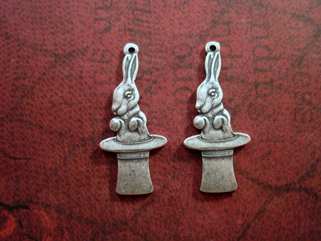 Oxidized Silver Solid Brass Bunny In Hat Charms (2) - SOGB6681
