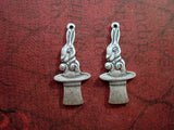 Oxidized Silver Solid Brass Bunny In Hat Charms (2) - SOGB6681