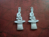 Oxidized Silver Solid Brass Bunny In Hat Charms (2) - SOGB6681
