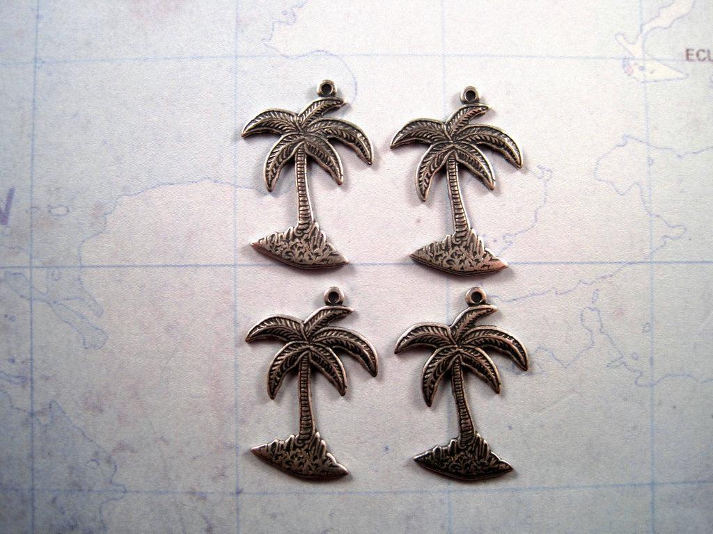 Small Oxidized Silver Palm Tree Charms (4) - SOGB7048 Jewelry Finding