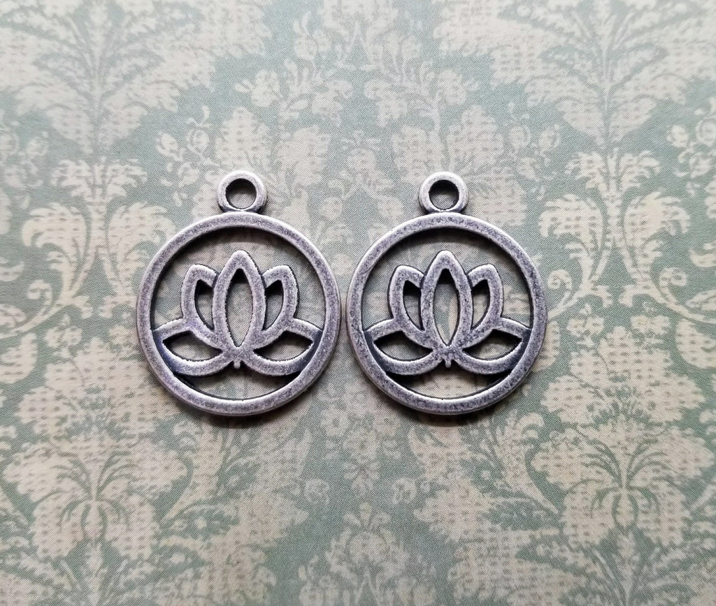 Oxidized Silver Lotus Charms (2) - SOL963