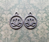 Oxidized Silver Lotus Charms (2) - SOL963