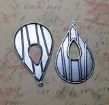 Large Oxidized Silver Modern Art Deco Teardrop Cut-Out Charms (2) - SOL974