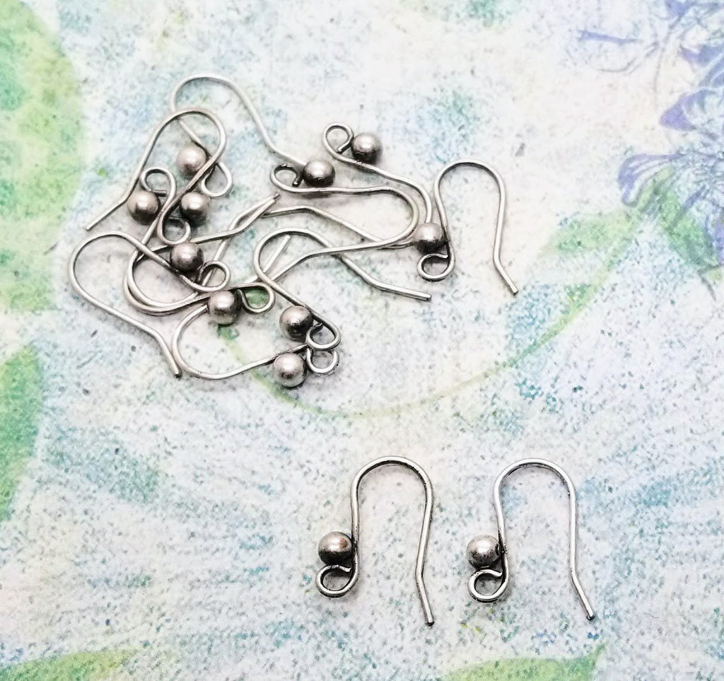 Oxidized Silver Fish Hook Ear Wires With 3mm Ball (12) - SOL978